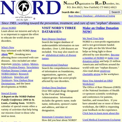 Rare Diseases startsida 2001