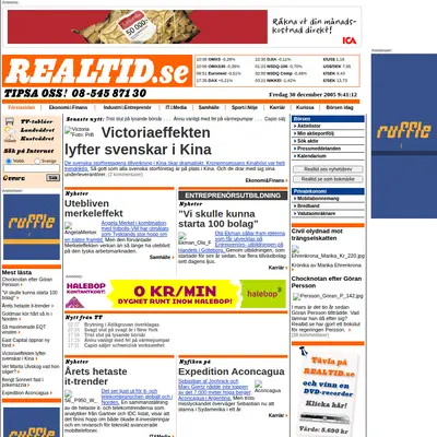 realtid.se startsida 2006