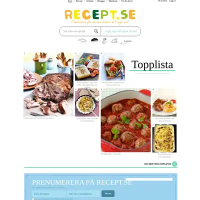 recept.se startsida 2014