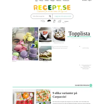recept.se startsida 2015