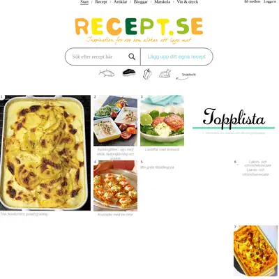 recept.se startsida 2018
