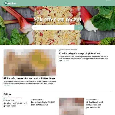recept.se startsida 2020