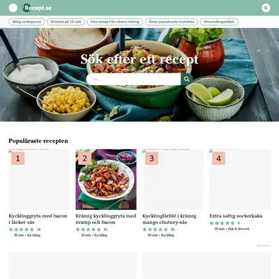recept.se startsida 2022