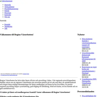 Region Västerbotten - Nyhetsbrev startsida 2009
