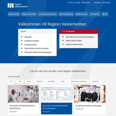 Region Västerbotten - Nyhetsbrev startsida 2020