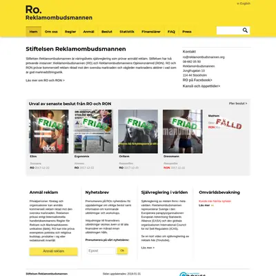 reklamombudsmannen.org startsida 2018