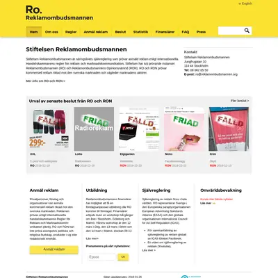 reklamombudsmannen.org startsida 2019