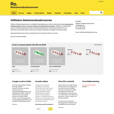 reklamombudsmannen.org startsida 2021