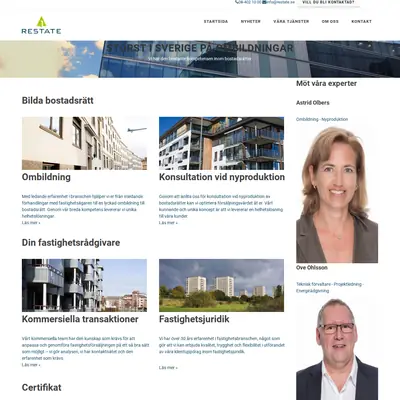 Restate Nyheter & Press startsida 2019