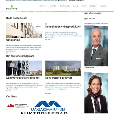 Restate Nyheter & Press startsida 2021