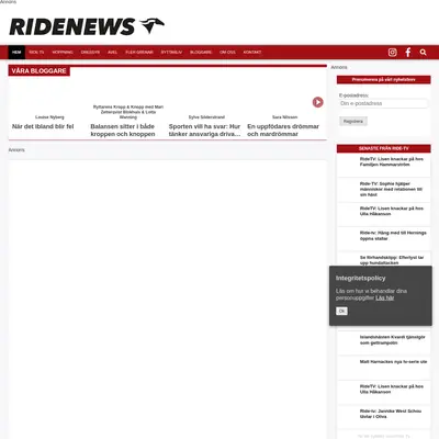 Ridenews.se startsida 2020