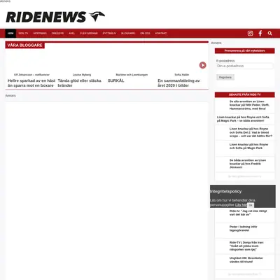 Ridenews.se startsida 2021