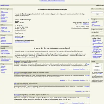VÅRA ROVDJUR startsida 2003