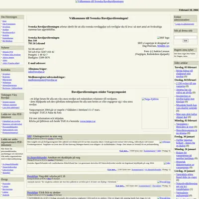 VÅRA ROVDJUR startsida 2004