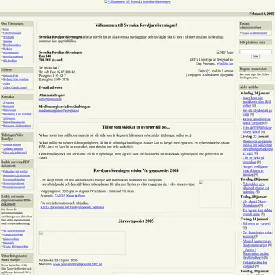 VÅRA ROVDJUR startsida 2005