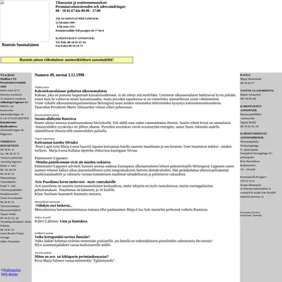Ruotsin Suomalainen startsida 1998