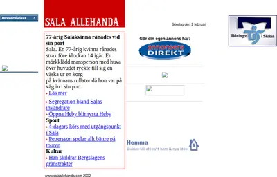 www.salaallehanda.com startsida 2003