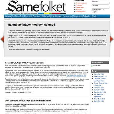 samefolket.se startsida 2016
