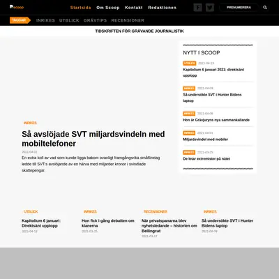 Scoop, www.scoopmagasin.se startsida 2021