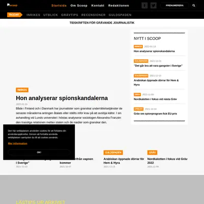 Scoop, www.scoopmagasin.se startsida 2022