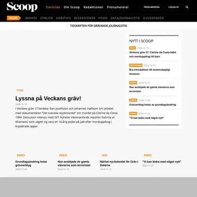Scoop, www.scoopmagasin.se startsida 2025