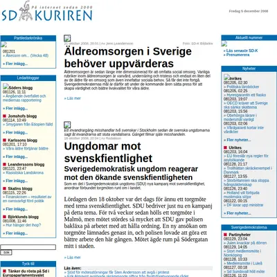 www.sdkuriren.se startsida 2008