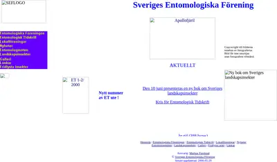 Entomologisk Tidskrift startsida 1999
