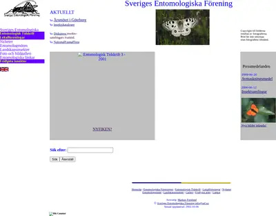 Entomologisk Tidskrift startsida 2002