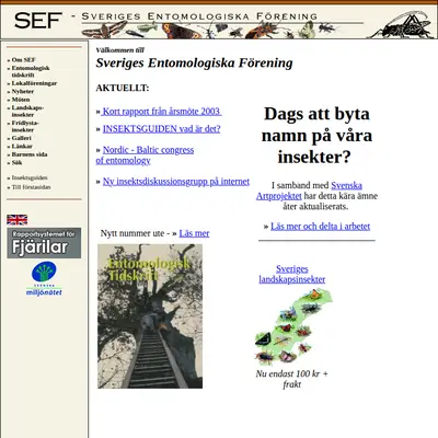 Entomologisk Tidskrift startsida 2004