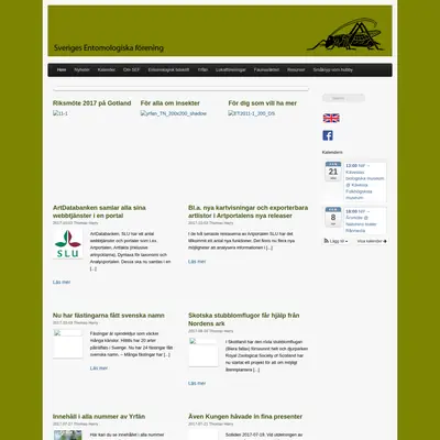 Entomologisk Tidskrift startsida 2018