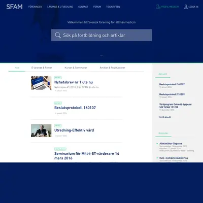 AllmänMedicin (Tidskrift för Svensk förening för allmänmedicin) startsida 2016