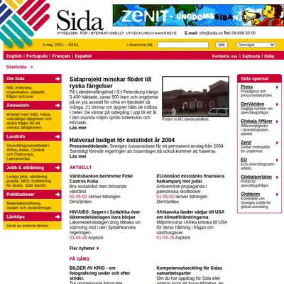 SiDa:n startsida 2001