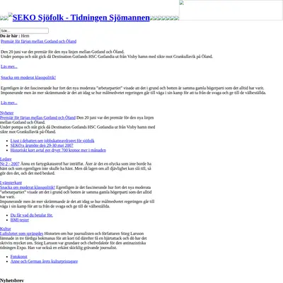 Sjömannen, www.sjomannen.se startsida 2007