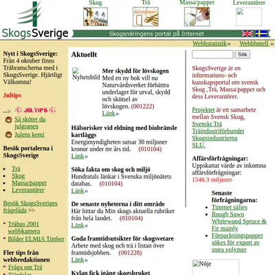skogssverige.se startsida 2001