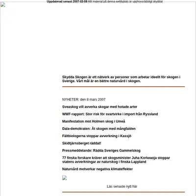 skyddaskogen.se startsida 2007