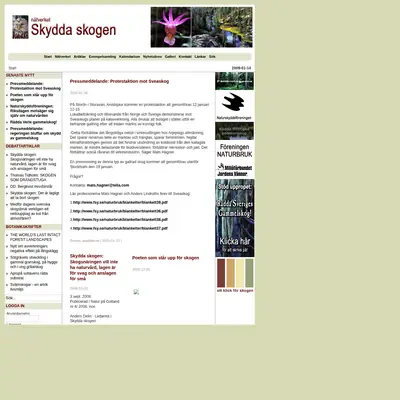 skyddaskogen.se startsida 2009
