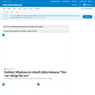 Smålands Folkblad startsida 2021