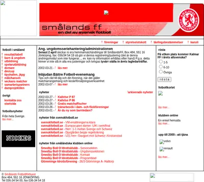 Smålands Fotbollförbund startsida 2002