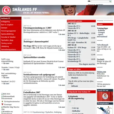 Smålands Fotbollförbund startsida 2007