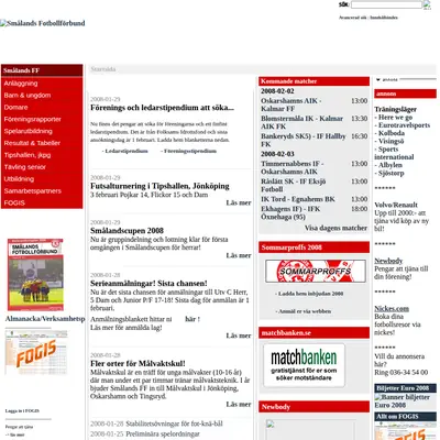 Smålands Fotbollförbund startsida 2008