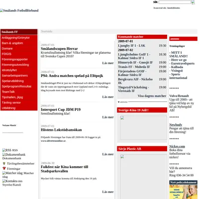 Smålands Fotbollförbund startsida 2009
