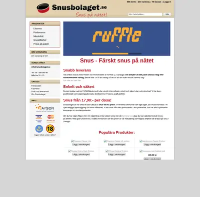 www.snusbolaget.se startsida 2009
