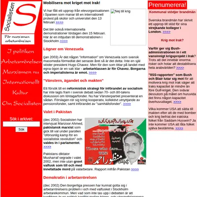 www.socialisten.nu startsida 2003