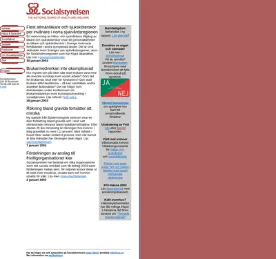 Nytt från Socialstyrelsen startsida 2003