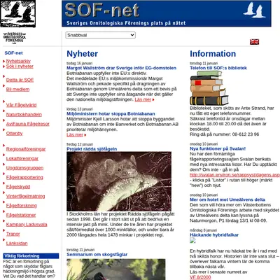Vår Fågelvärld startsida 2001