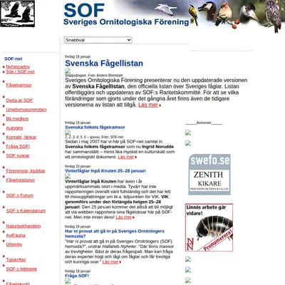 Vår Fågelvärld startsida 2008