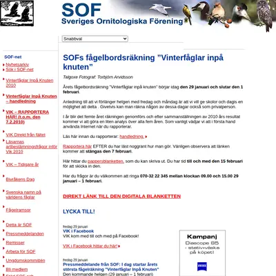 Vår Fågelvärld startsida 2010