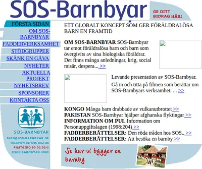 SOS Barn startsida 2002