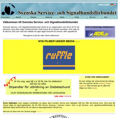 SoS-Hunden startsida 2009