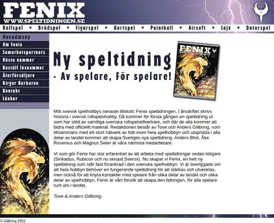 Fenix - speltidning startsida 2003